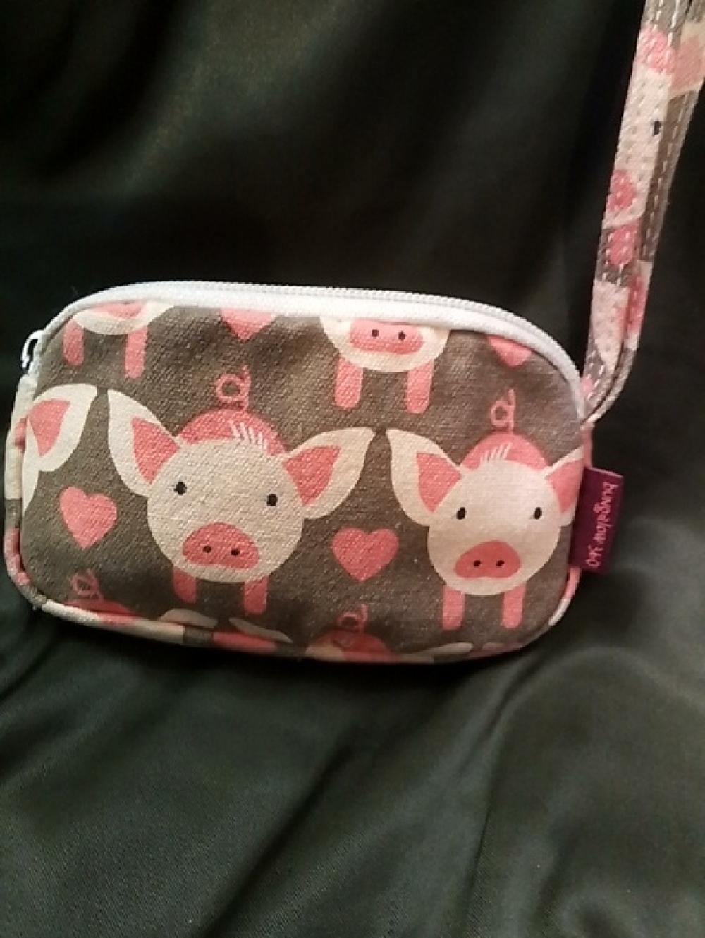 bungalow 360 Pink and Gray Pig Print Wristlet Pouch